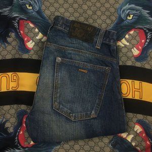 Absolut Joy Einstein Button Fly Regular Straight Fit Denim Jeans 32 Leather